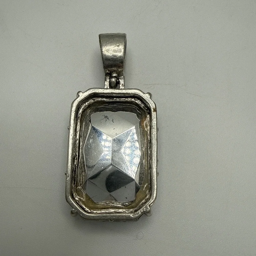 Vintage Brighton Silver Plated Large Rectangular Foiled Glass Statement Pendant